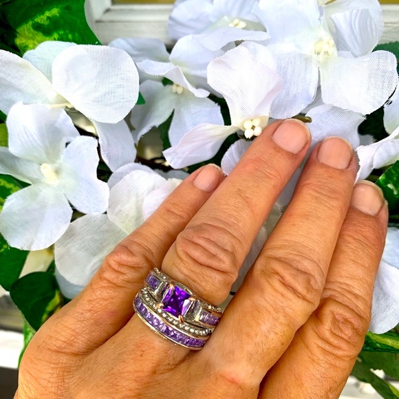 925 Sterling Sliver 2pc Set (Size 7) Amethyst Rings - Picture 11 of 11